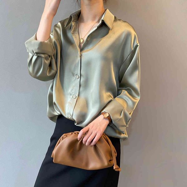 spring autumn korean clothes ol satin solid color temperament loose long sleeve lapel office shirt women 210514, White
spring autumn korean clothes ol satin solid color temperament loose long sleeve lapel office shirt women 210514, White