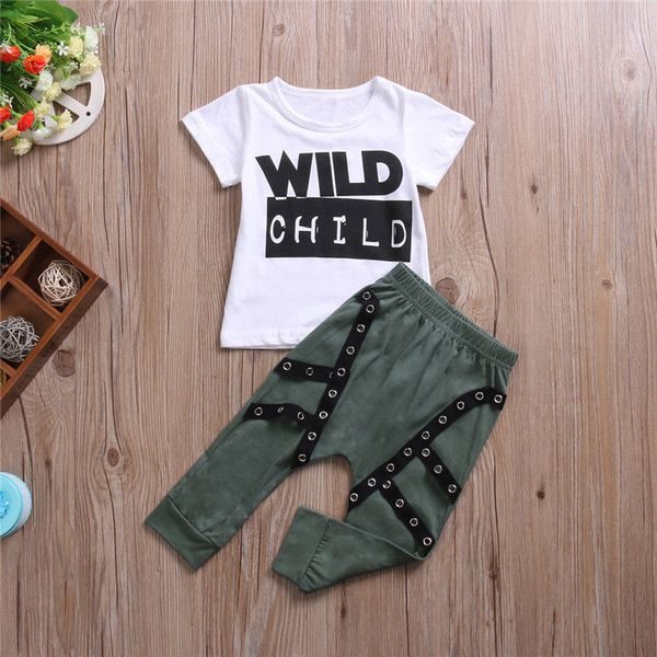 wild child print short sleeve t-shirt and solid pant 2pcs set for toddler and baby boy, White
wild child print short sleeve t-shirt and solid pant 2pcs set for toddler and baby boy, White