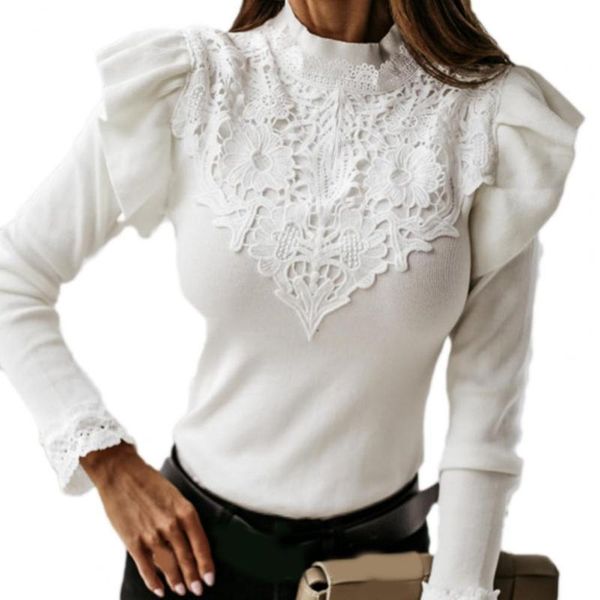 women fashion autumn long sleeve ruffle lace patchwork blouse slim bottom women's t-shirt, White
women fashion autumn long sleeve ruffle lace patchwork blouse slim bottom women's t-shirt, White