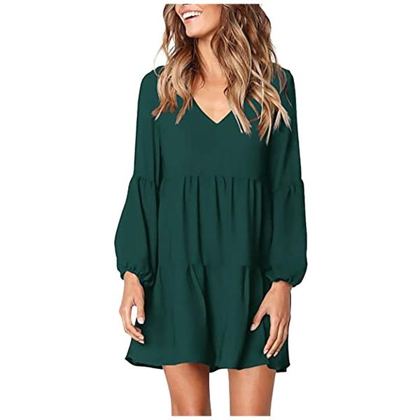 women's swimwear shift loose dress fashion women youth series lantern long sleeves casual solid v-neck flowy swing a-line skirt, White;black
women's swimwear shift loose dress fashion women youth series lantern long sleeves casual solid v-neck flowy swing a-line skirt, White;black