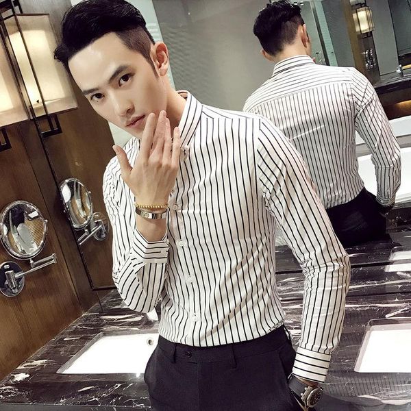 men's casual shirts 2021 summer classic long sleeve striped basic men formal business standard-fit office social shirt a145, White;black
men's casual shirts 2021 summer classic long sleeve striped basic men formal business standard-fit office social shirt a145, White;black