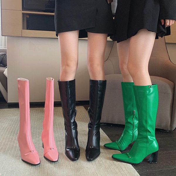 boots 2021 elegant women block high heels knee winter designer green pink long thigh tall prom shoes, Black
boots 2021 elegant women block high heels knee winter designer green pink long thigh tall prom shoes, Black