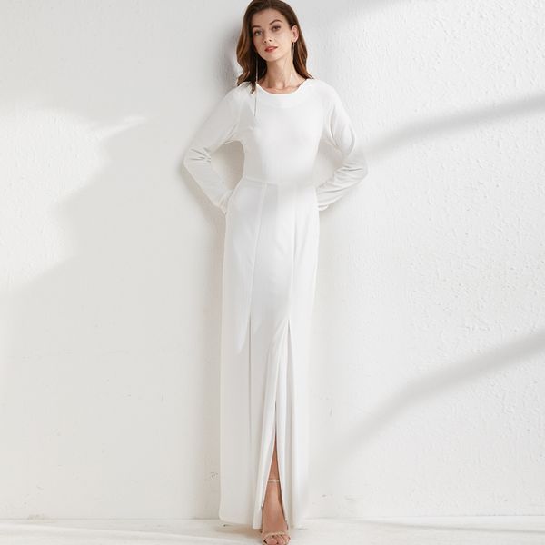 women's runway dresses o neck long sleeves split flexible elegant maxi designer evening prom gown, Black
women's runway dresses o neck long sleeves split flexible elegant maxi designer evening prom gown, Black