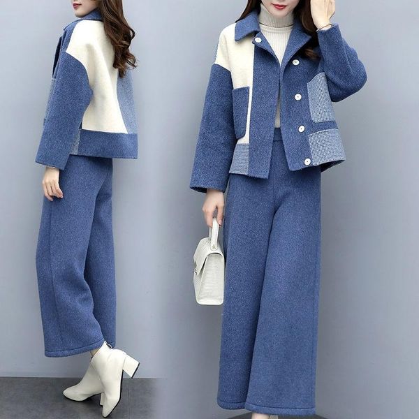 two piece dress autumn winter woolen sets outfits women plus size color-blocked coat and wide leg pants suits elegant korean 2021, White
two piece dress autumn winter woolen sets outfits women plus size color-blocked coat and wide leg pants suits elegant korean 2021, White