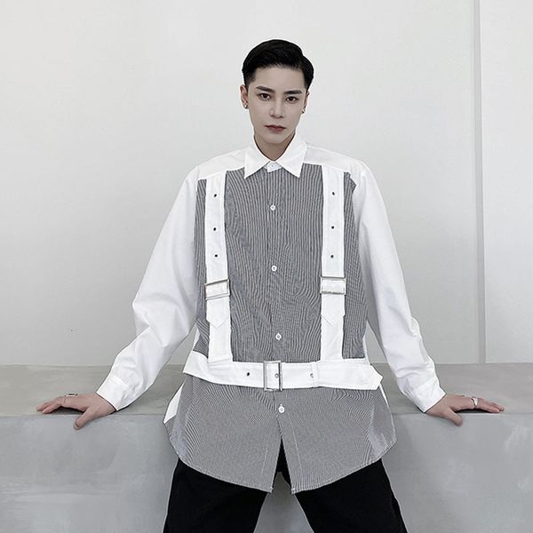 men's casual shirts men functional style bandage stripe splice long sleeve male streetwear hip hop loose stage show clothes qy92, White;black
men's casual shirts men functional style bandage stripe splice long sleeve male streetwear hip hop loose stage show clothes qy92, White;black