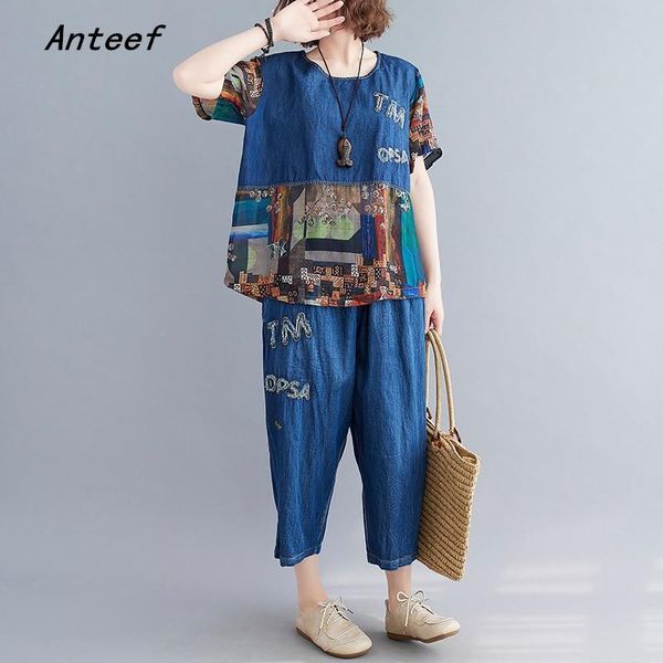 women's t-shirt denim plus size vintage summer casual 2 two piece set loose tee t shirt women ladies tshirt 2021 jeans pants, White
women's t-shirt denim plus size vintage summer casual 2 two piece set loose tee t shirt women ladies tshirt 2021 jeans pants, White