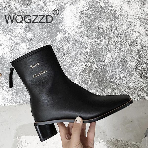 boots winter shoes women's ankle genuine leather square heels casual zapatos mujer, Black
boots winter shoes women's ankle genuine leather square heels casual zapatos mujer, Black