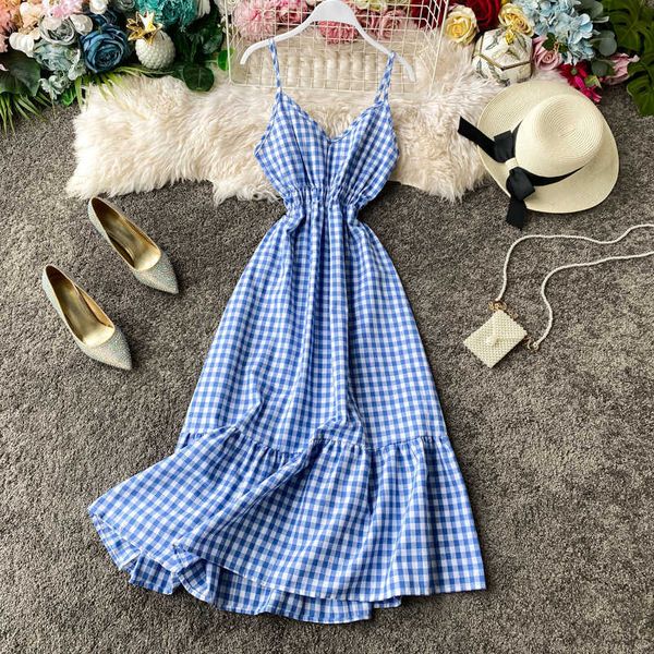 beach style ruffles sleeveless blue plaid dress women v neck off shoulder strap vestido feminino 5 color casual retro sweet 210610, Black;gray
beach style ruffles sleeveless blue plaid dress women v neck off shoulder strap vestido feminino 5 color casual retro sweet 210610, Black;gray