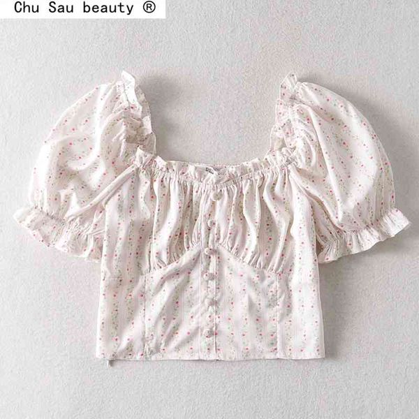 -selling fresh and sweet girly style puff sleeve floral shirt summer women's slim elasticity small fashion 210508, White
-selling fresh and sweet girly style puff sleeve floral shirt summer women's slim elasticity small fashion 210508, White