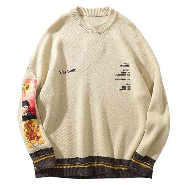 lacible hip hop sweater pullover men van gogh painting embroidery knitted harajuku streetwear casual 210918, White;black
lacible hip hop sweater pullover men van gogh painting embroidery knitted harajuku streetwear casual 210918, White;black