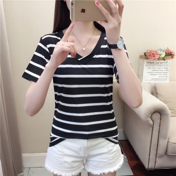 women's t-shirt 2021 summer slim slimming versatile shirt white bottoming striped v-neck short-sleeved female
women's t-shirt 2021 summer slim slimming versatile shirt white bottoming striped v-neck short-sleeved female