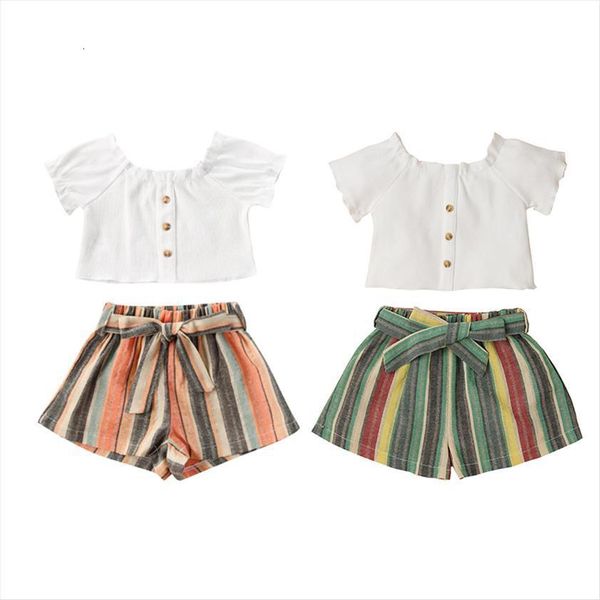 2 6years kid girls clothing set white button off shoulder striped shorts girl summer casual sets
2 6years kid girls clothing set white button off shoulder striped shorts girl summer casual sets