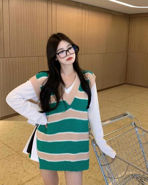 women's tracksuits striped printed sweater vest v-neck with long sleeves white cotton t-shirt women two pieces set winter spring fashio, Gray
women's tracksuits striped printed sweater vest v-neck with long sleeves white cotton t-shirt women two pieces set winter spring fashio, Gray