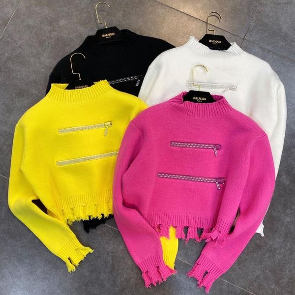 women's sweaters 2021 stand collar perforated tassel long sleeve drill zipper decoration designer sweater trend 1105, White;black
women's sweaters 2021 stand collar perforated tassel long sleeve drill zipper decoration designer sweater trend 1105, White;black