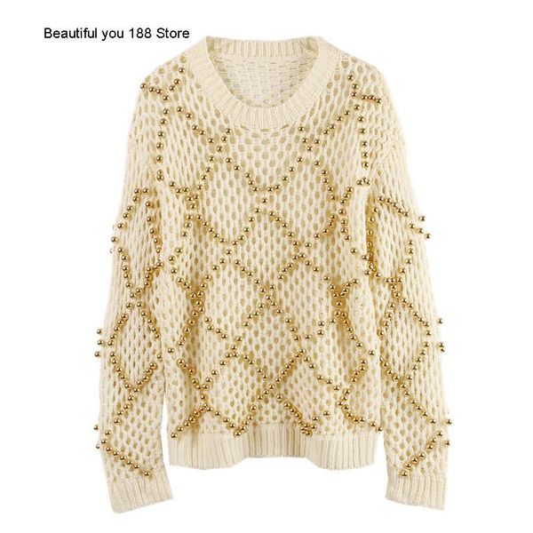 women's sweaters heavy industry nail beads lazy knitwear 2021 early autumn hand-made bead hollow out knitted sweater bottom female, White;black
women's sweaters heavy industry nail beads lazy knitwear 2021 early autumn hand-made bead hollow out knitted sweater bottom female, White;black