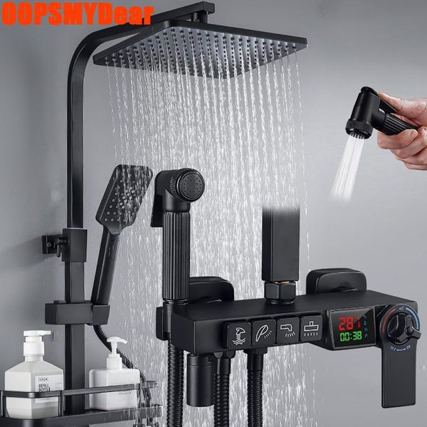 digital shower system led smart thermostatic shower set wall mount constant temperature bath faucet cold mixer black grifos
digital shower system led smart thermostatic shower set wall mount constant temperature bath faucet cold mixer black grifos