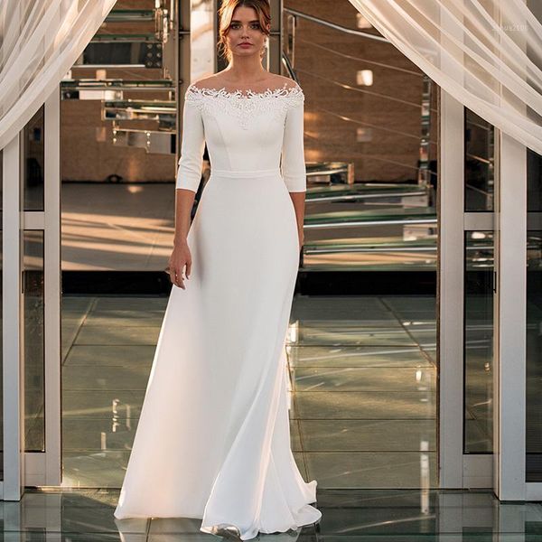 other wedding dresses custom made 3/4 sleeve off the shoulder a line floor length country style bridal gowns lace and satin1, White
other wedding dresses custom made 3/4 sleeve off the shoulder a line floor length country style bridal gowns lace and satin1, White