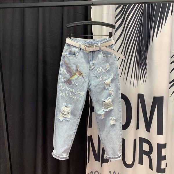 women's jeans summer high waist sequins beading denim pants womens fashion ripped loose harem pant female ankle length trousers, Blue
women's jeans summer high waist sequins beading denim pants womens fashion ripped loose harem pant female ankle length trousers, Blue