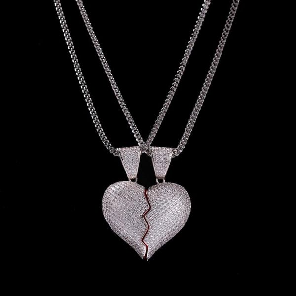 pendant necklaces hip hop cz stones bling out broken heart two bff pendants necklace men rapper jewelry with 24" rope chain, Silver 
pendant necklaces hip hop cz stones bling out broken heart two bff pendants necklace men rapper jewelry with 24" rope chain, Silver
