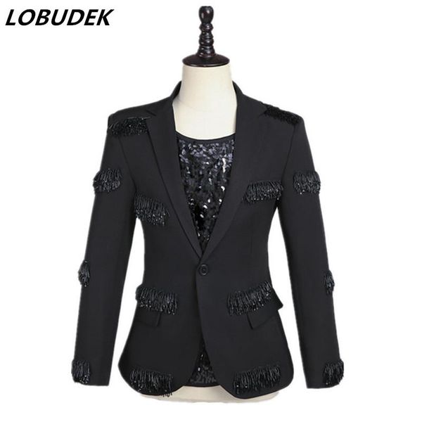 men's suits & blazers korean style black beading fringe blazer dancer host magician suit jacket male groups stage performance casual co, White;black
men's suits & blazers korean style black beading fringe blazer dancer host magician suit jacket male groups stage performance casual co, White;black