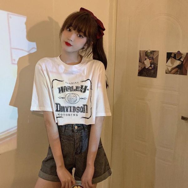 women's t-shirt summer half sleeve short printed ins female student loose college, White
women's t-shirt summer half sleeve short printed ins female student loose college, White