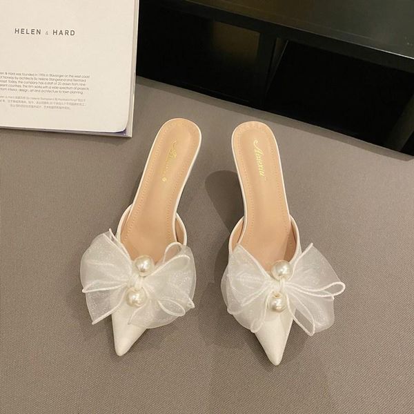 ladies muller shoes high-heeled slippers 2021 summer lace bow pearl sandals and wild pointed half, Black
ladies muller shoes high-heeled slippers 2021 summer lace bow pearl sandals and wild pointed half, Black