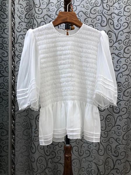 summer pleated women's blouse black white half sleeve ruffles elastic waist o-neck lady shirt and fashion office blouses & shirts
summer pleated women's blouse black white half sleeve ruffles elastic waist o-neck lady shirt and fashion office blouses & shirts