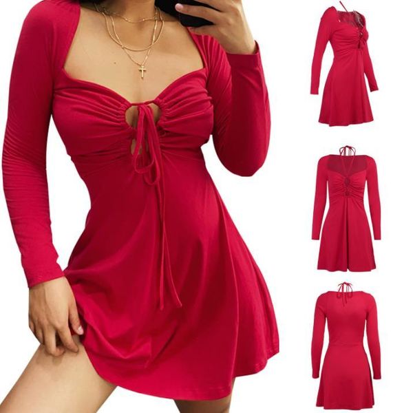 casual dresses women long sleeve dress, solid color halter neck tie-up hollow out , s/ / l, Black;gray
casual dresses women long sleeve dress, solid color halter neck tie-up hollow out , s/ / l, Black;gray