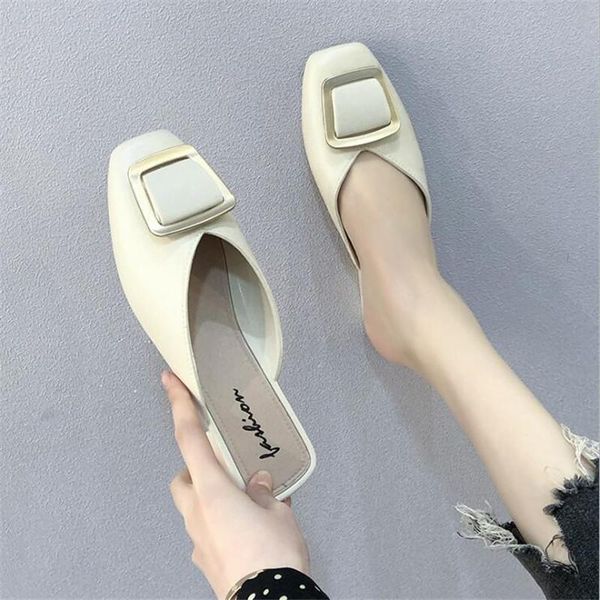 spring style half-drag fashion square buckle baotou flat shoes word lazy imitation leather women's slippers, Black
spring style half-drag fashion square buckle baotou flat shoes word lazy imitation leather women's slippers, Black
