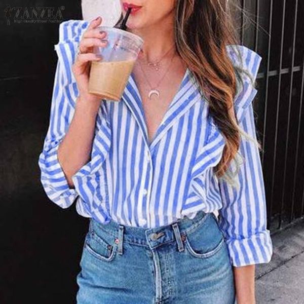 jacket 2021 spring ruffle blouse women ol skinny shirt casual striped long sleeve ladies stand collar blusa femme plus size, Black;brown
jacket 2021 spring ruffle blouse women ol skinny shirt casual striped long sleeve ladies stand collar blusa femme plus size, Black;brown