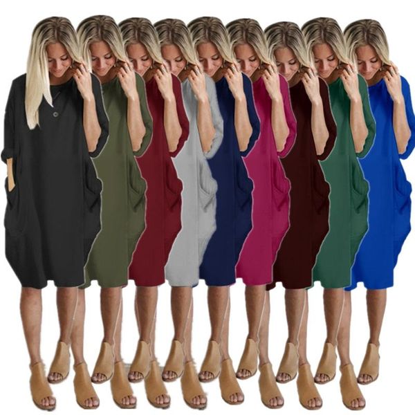 large size women's casual dress fashion round neck long sleeve loose solid pocket spring summer dresses, Black;gray
large size women's casual dress fashion round neck long sleeve loose solid pocket spring summer dresses, Black;gray