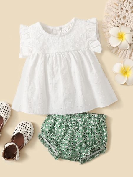 baby swiss dot ruffle trim and ditsy floral shorts she, White
baby swiss dot ruffle trim and ditsy floral shorts she, White