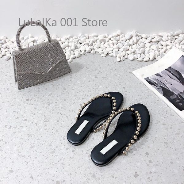 2021 summer new pearl small steel ball decor slides women flip flop design beach flats shoes luxury brand fashion sandals, Black
2021 summer new pearl small steel ball decor slides women flip flop design beach flats shoes luxury brand fashion sandals, Black