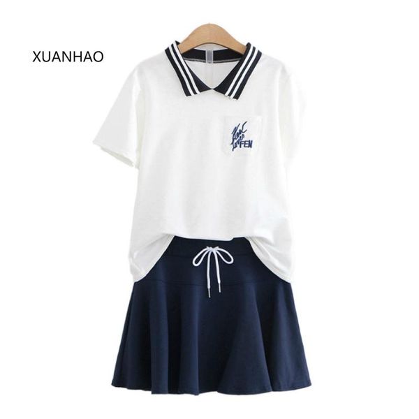 letter embroidery turndown collar cotton t shirts and drawstring mini pleated skirt set sweet style summer women two piece dress, White
letter embroidery turndown collar cotton t shirts and drawstring mini pleated skirt set sweet style summer women two piece dress, White