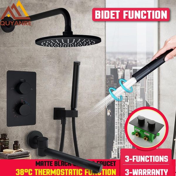quyanre black thermostatic bath shower with bidet round brass 2-way mixer swivel spout faucet bathroom sets
quyanre black thermostatic bath shower with bidet round brass 2-way mixer swivel spout faucet bathroom sets