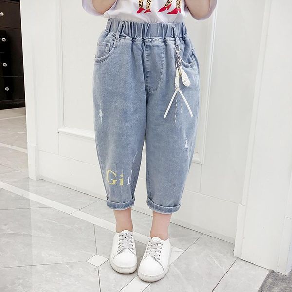 girls summer denim cropped trousers for kids letters loose pants wide leg teenagers, Blue
girls summer denim cropped trousers for kids letters loose pants wide leg teenagers, Blue
