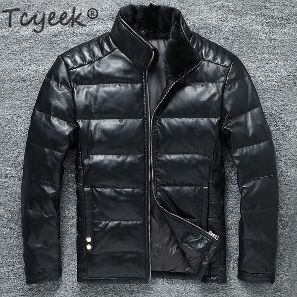 tcyeek - men's leather et, duck feather coat and mink, 100%, 2020, Black