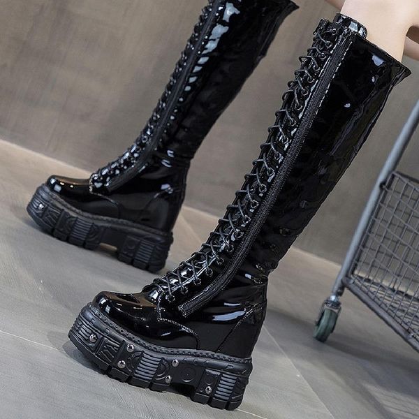 boots spring autumn european america style height increasing platform slim bling patent leather women knee-high long 0712, Black
boots spring autumn european america style height increasing platform slim bling patent leather women knee-high long 0712, Black