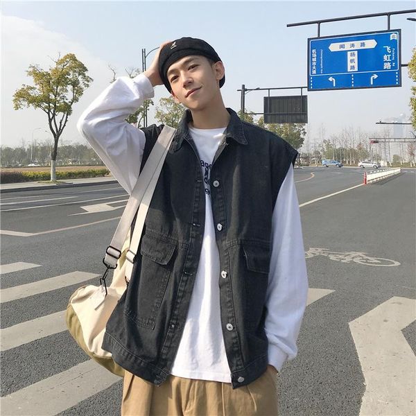 e-baihui harajuku tide brand jacket denim men's vest loose sleeveless trend ins casual clothes vests, Black;white
e-baihui harajuku tide brand jacket denim men's vest loose sleeveless trend ins casual clothes vests, Black;white