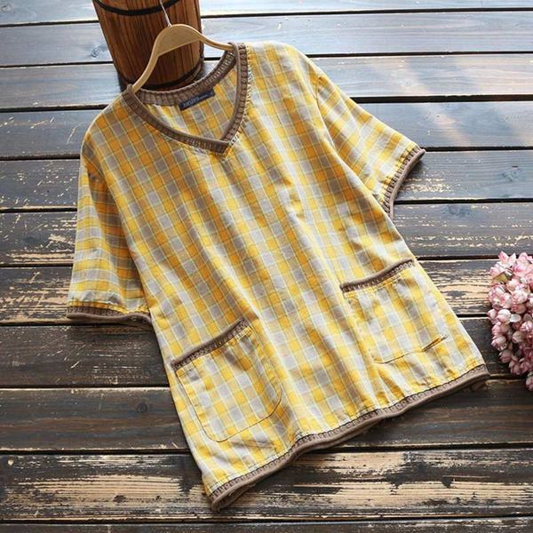 women's blouses & shirts 2021 elegant summer check casual short sleeve knitted blusas female v neck tunic plus size chemise 8, White
women's blouses & shirts 2021 elegant summer check casual short sleeve knitted blusas female v neck tunic plus size chemise 8, White