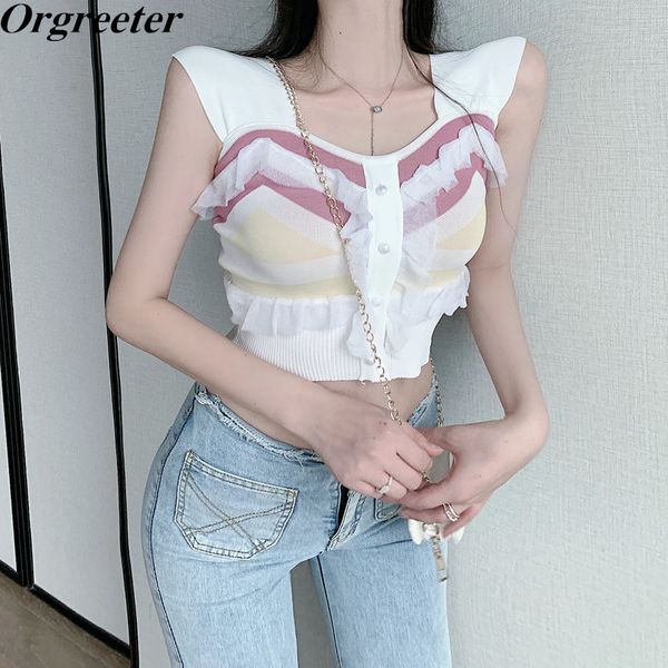 ins all-match colorful striped knitted vest for women summer v-neck lace ruffles trim short tank 210525, White
ins all-match colorful striped knitted vest for women summer v-neck lace ruffles trim short tank 210525, White