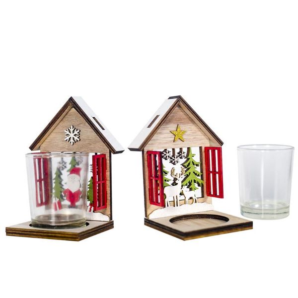 candle holders 2 pcs christmas house shaped candlestick wooden painted stand creative gift crafts deskdecoration with cup - 
candle holders 2 pcs christmas house shaped candlestick wooden painted stand creative gift crafts deskdecoration with cup -