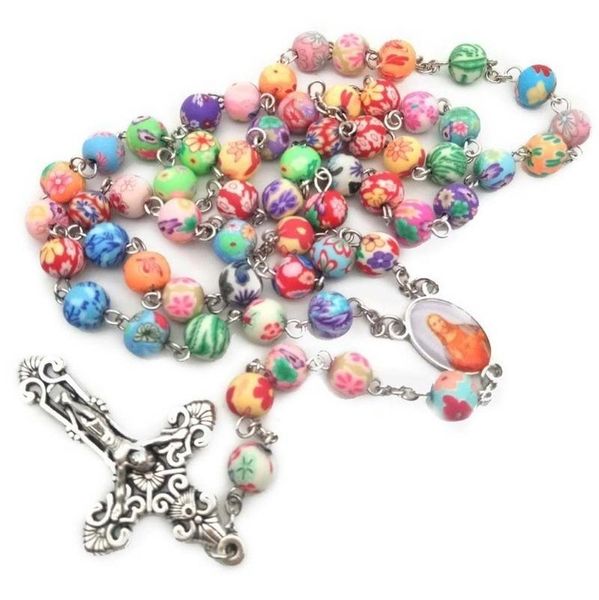 catholic rosary necklace colorful soft pottery beads cross bracelet religious jewelry pendant necklaces, Silver
catholic rosary necklace colorful soft pottery beads cross bracelet religious jewelry pendant necklaces, Silver