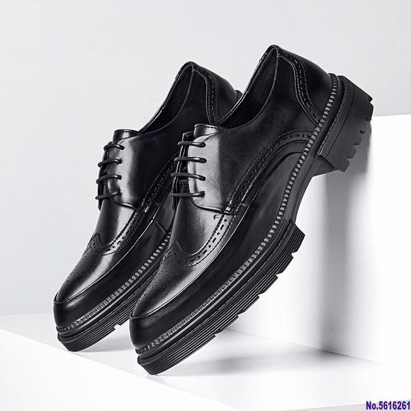 dress shoes men handmade brogue style paty leather wedding flats oxfords formal, Black