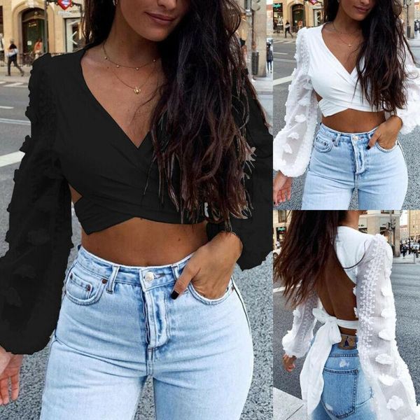 women's blouses & shirts casual women ladies long puff sleeve hollow out cross strap backless v neck lace up club short crop, White
women's blouses & shirts casual women ladies long puff sleeve hollow out cross strap backless v neck lace up club short crop, White