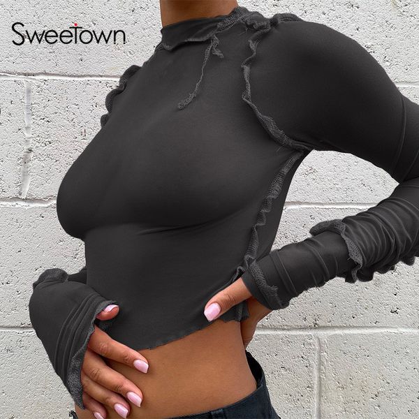sweetown transparent mesh womens t-shirts autumn fashion y2k girls streetwear turtleneck long sleeve cute crop tee shirts, Black;white
sweetown transparent mesh womens t-shirts autumn fashion y2k girls streetwear turtleneck long sleeve cute crop tee shirts, Black;white