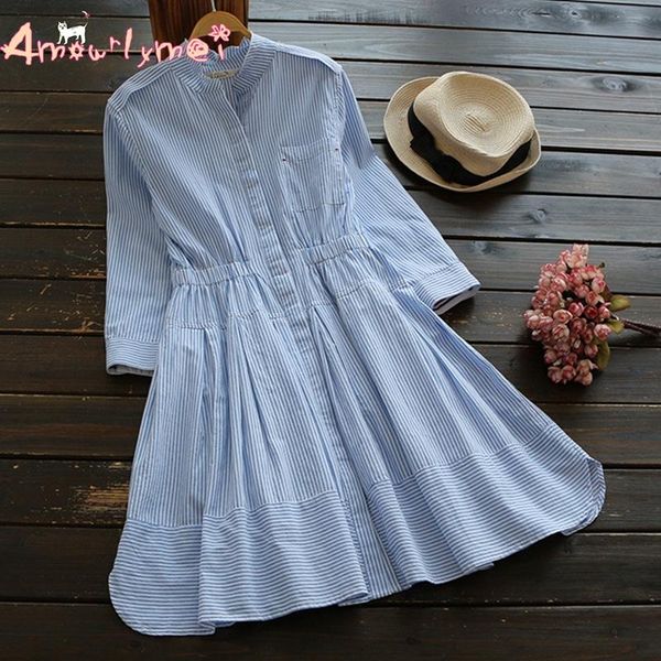 casual dresses spring autumn women stand collar blue and white stripes three quarter sleeve dress mori girl cute vestidos, Black;gray
casual dresses spring autumn women stand collar blue and white stripes three quarter sleeve dress mori girl cute vestidos, Black;gray
