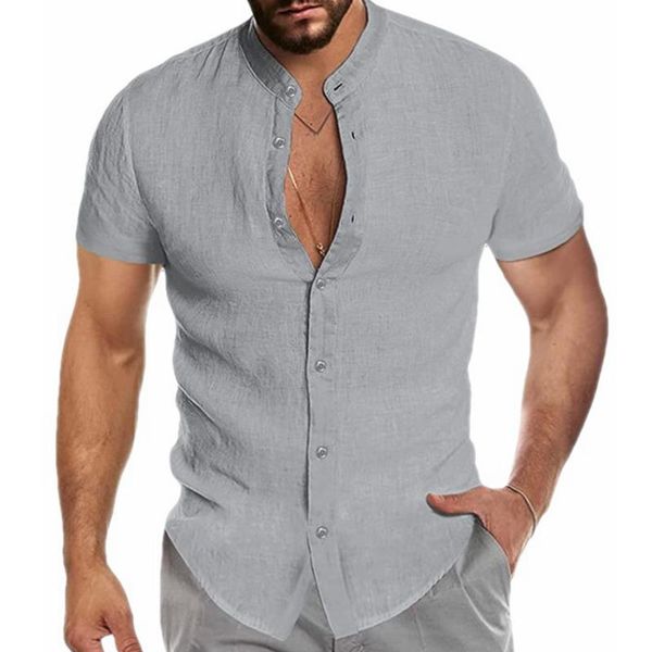 men's casual shirts mandylandy stand collar shirt short sleeve solid color summer men v-neck linen cardigan chemise homme, White;black
men's casual shirts mandylandy stand collar shirt short sleeve solid color summer men v-neck linen cardigan chemise homme, White;black