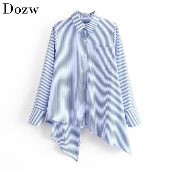 blue and white striped shirt women irregular blouse turn down collar office casual shirts female long sleeve fashion 210515
blue and white striped shirt women irregular blouse turn down collar office casual shirts female long sleeve fashion 210515