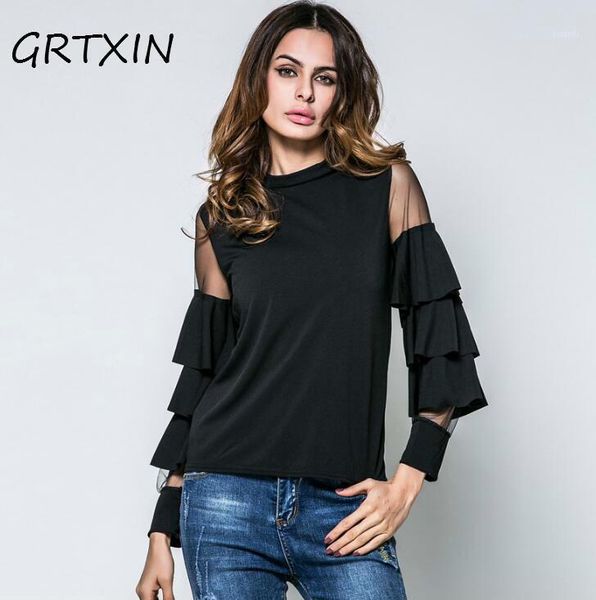 women's blouses & shirts black ruffle long sleeve women mesh insert tiered bell office ladies elegant blouse, White
women's blouses & shirts black ruffle long sleeve women mesh insert tiered bell office ladies elegant blouse, White